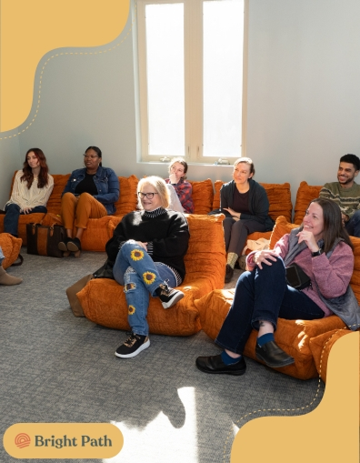 Abstract geometric shapes with blue and orange tones overlapping