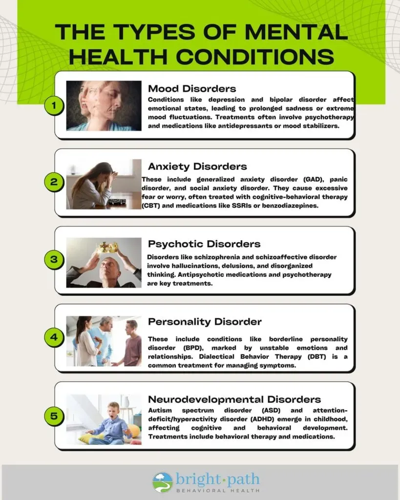 Chart displaying different types of mental health conditions